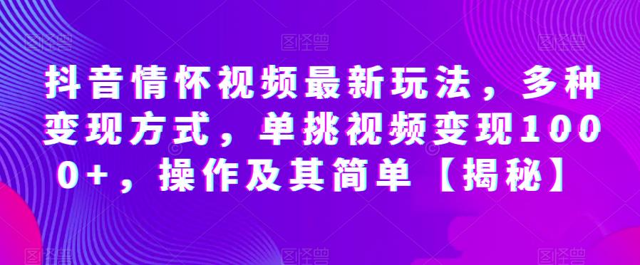 抖音情怀视频最新玩法，多种变现方式，单挑视频变现1000+，操作及其简单【揭秘】-成可创学网