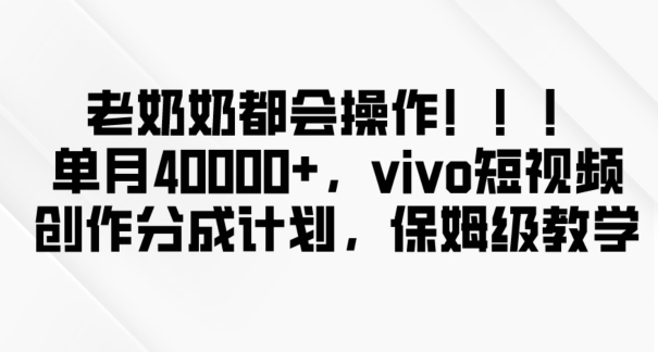 老奶奶都会操作，新平台无脑操作，单月40000+，vivo短视频创作分成计划【揭秘】-成可创学网