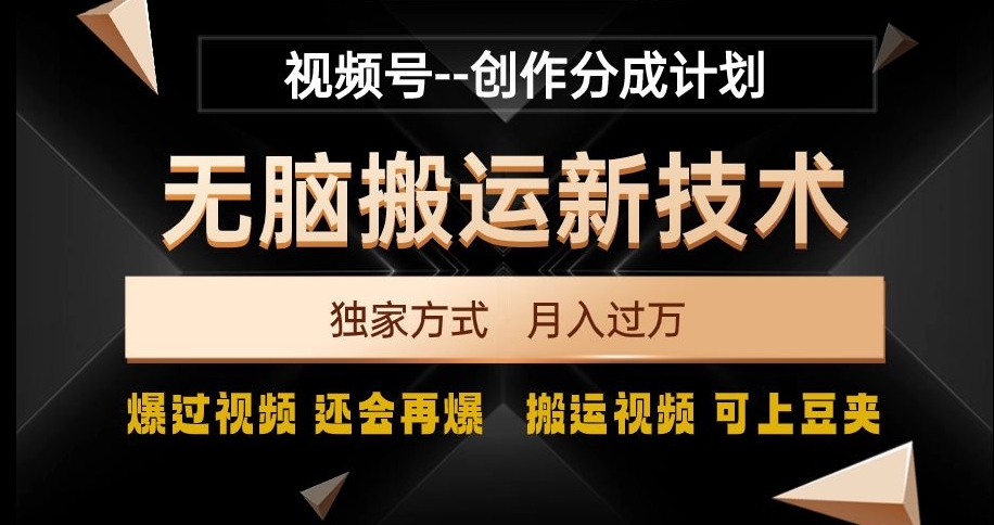 视频号无脑搬运新技术，破原创壕流量，独家方式，爆过视频，还会再爆【揭秘】-成可创学网