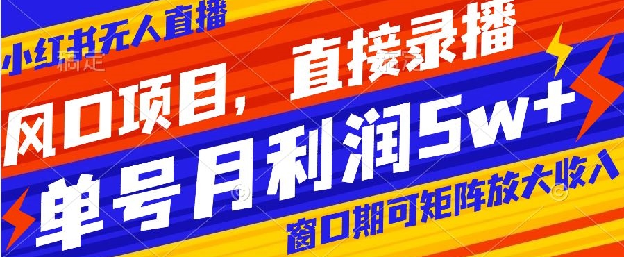 风口项目，小红书无人直播带货，直接录播，可矩阵，月入5w+【揭秘】-成可创学网