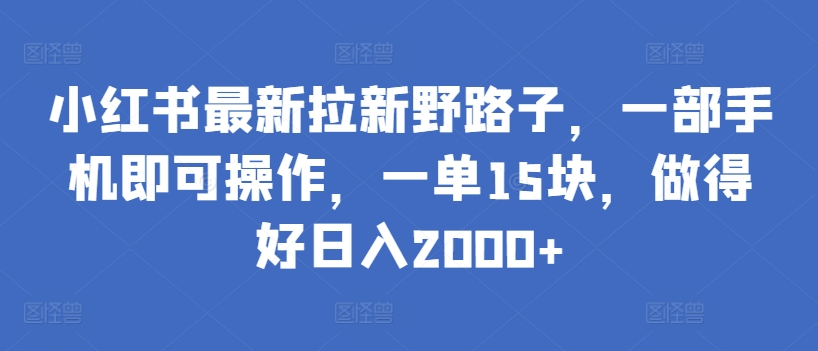 小红书最新拉新野路子，一部手机即可操作，一单15块，做得好日入2000+【揭秘】-成可创学网