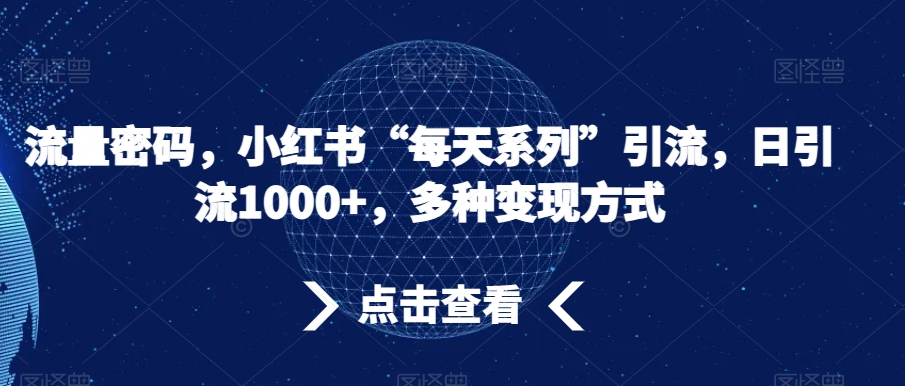 流量密码，小红书“每天系列”引流，日引流1000+，多种变现方式【揭秘】-成可创学网