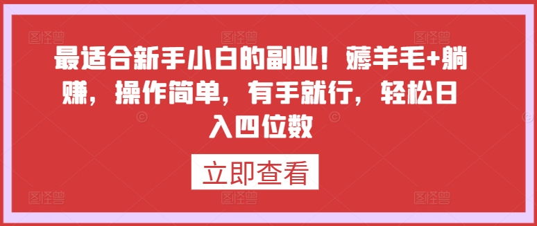 最适合新手小白的副业！薅羊毛+躺赚，操作简单，有手就行，轻松日入四位数【揭秘】-成可创学网