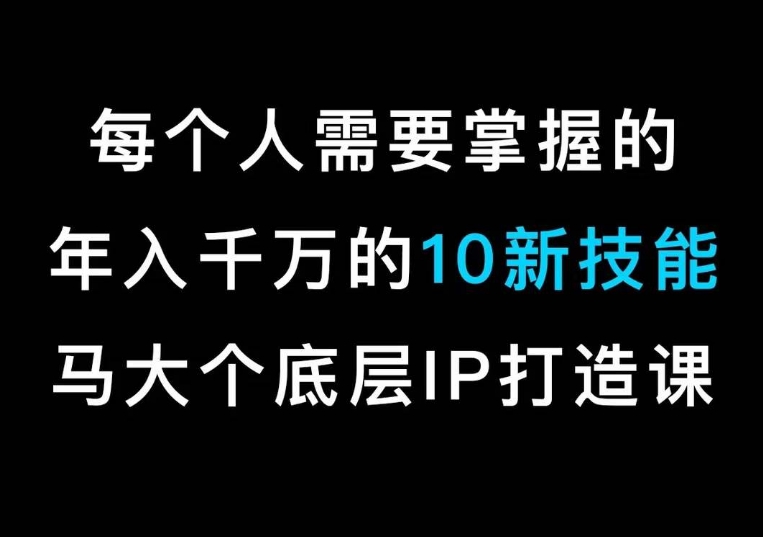 马大个的IP底层逻辑课，​每个人需要掌握的年入千万的10新技能，约会底层IP打造方法！-成可创学网