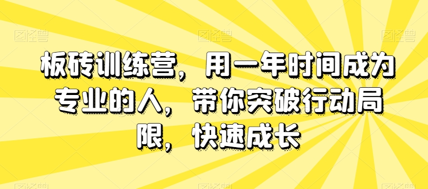 板砖训练营，用一年时间成为专业的人，带你突破行动局限，快速成长-成可创学网