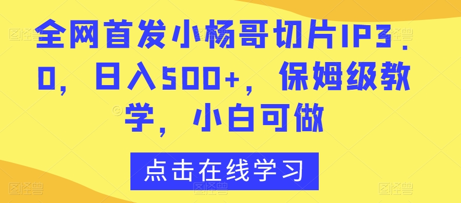 全网首发小杨哥切片IP3.0，日入500+，保姆级教学，小白可做【揭秘】-成可创学网