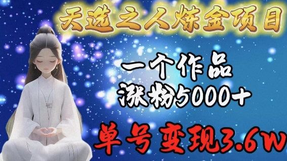 天选之人炼金项目，一个作品涨粉5000+，单号变现3.6w【揭秘】-成可创学网