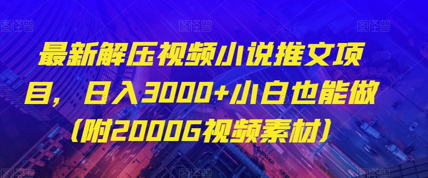 最新解压视频小说推文项目，日入3000+小白也能做（附2000G视频素材）【揭秘】-成可创学网