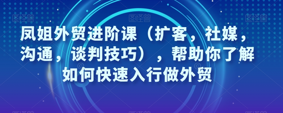 凤姐外贸进阶课（扩客，社媒，沟通，谈判技巧），帮助你了解如何快速入行做外贸-成可创学网