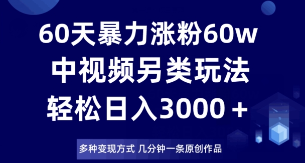 60天暴力涨粉60W，中视频另类玩法，日入3000＋，几分钟一条原创作品多种变现方式-成可创学网