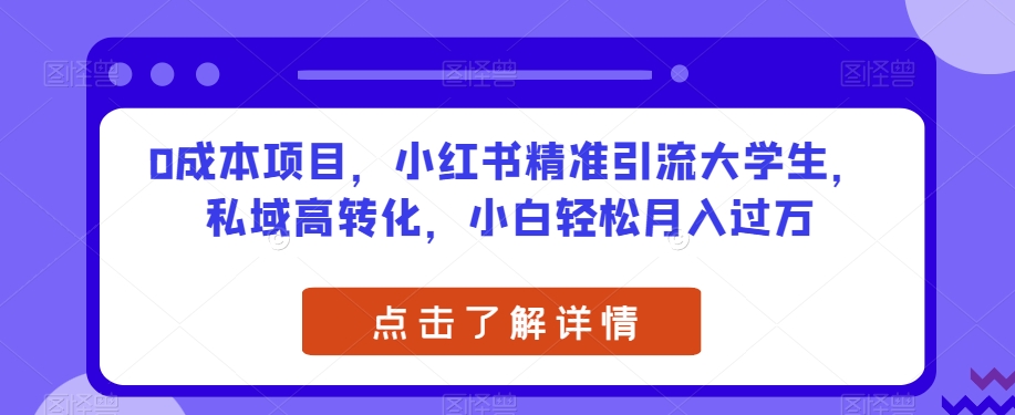 0成本项目，小红书精准引流大学生，私域高转化，小白轻松月入过万【揭秘】-成可创学网