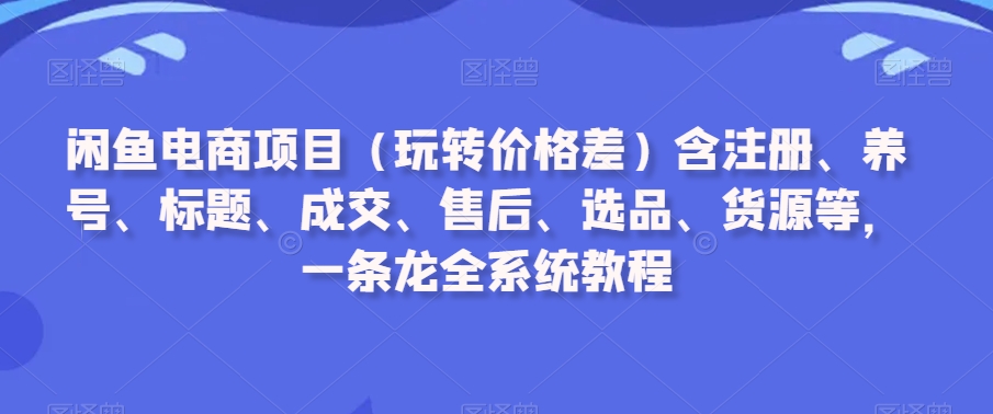 闲鱼电商项目（玩转价格差）含注册、养号、标题、成交、售后、选品、货源等，一条龙全系统教程-成可创学网