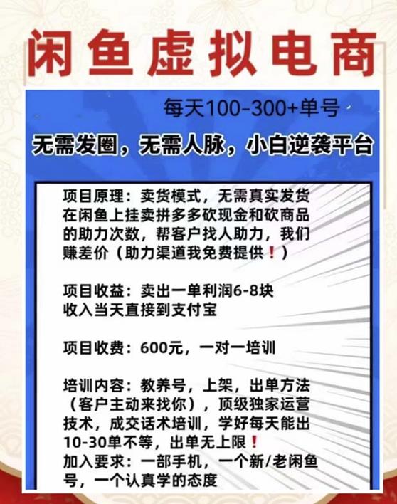 外边收费600多的闲鱼新玩法虚似电商之拼多多助力项目，单号100-300元-成可创学网