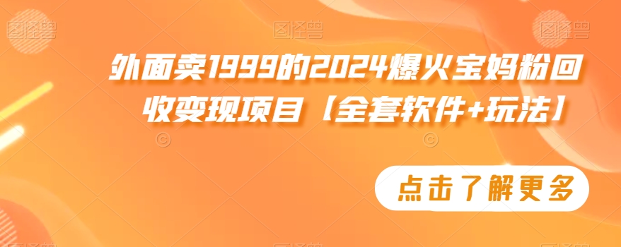 外面卖1999的2024爆火宝妈粉回收变现项目【全套软件+玩法】【揭秘】-成可创学网