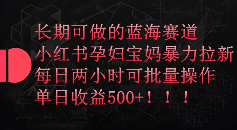 长期可做的蓝海赛道，小红书孕妇宝妈暴力拉新玩法，每日两小时可批量操作，单日收益500+【揭秘】-成可创学网