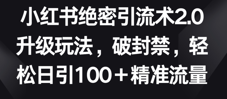 小红书绝密引流术2.0升级玩法，破封禁，轻松日引100+精准流量【揭秘】-成可创学网