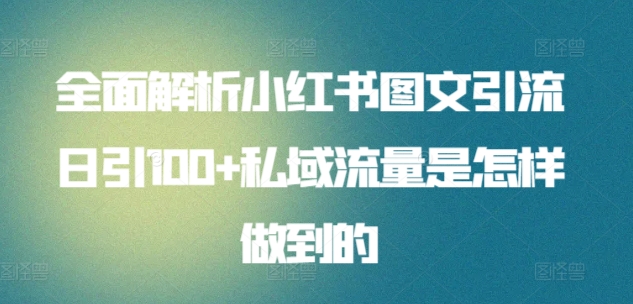 全面解析小红书图文引流日引100+私域流量是怎样做到的【揭秘】-成可创学网