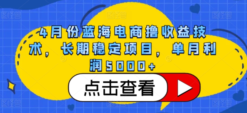 4月份蓝海电商撸收益技术，长期稳定项目，单月利润5000+【揭秘】-成可创学网