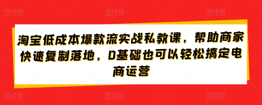 淘宝低成本爆款流实战私教课，帮助商家快速复制落地，0基础也可以轻松搞定电商运营-成可创学网