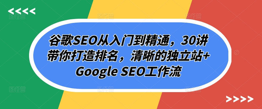 谷歌SEO从入门到精通，30讲带你打造排名，清晰的独立站+Google SEO工作流-成可创学网