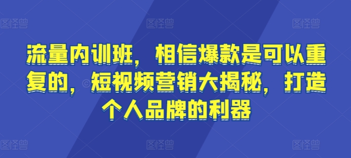 流量内训班，相信爆款是可以重复的，短视频营销大揭秘，打造个人品牌的利器-成可创学网