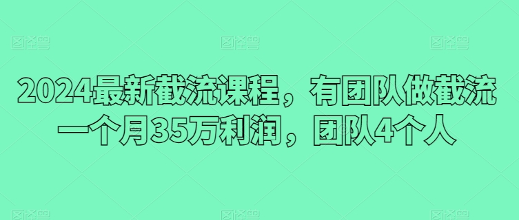 2024最新截流课程，有团队做截流一个月35万利润，团队4个人-成可创学网