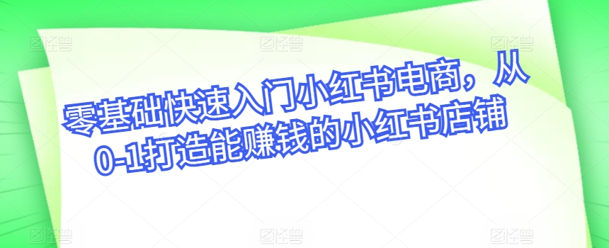 零基础快速入门小红书电商，从0-1打造能赚钱的小红书店铺-成可创学网