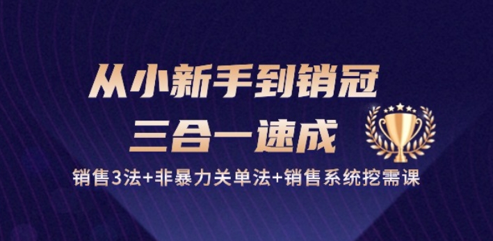 从小新手到销冠 三合一速成：销售3法+非暴力关单法+销售系统挖需课 (27节)-成可创学网