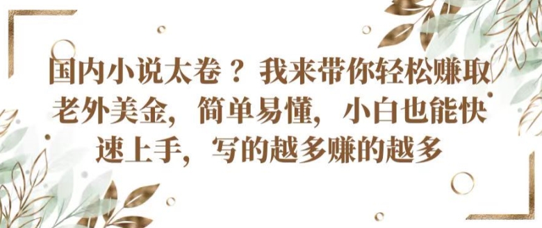 国内小说太卷 ?带你轻松赚取老外美金，简单易懂，小白也能快速上手，写的越多赚的越多【揭秘】-成可创学网