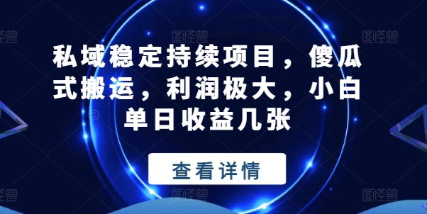 私域稳定持续项目，傻瓜式搬运，利润极大，小白单日收益几张【揭秘】-成可创学网