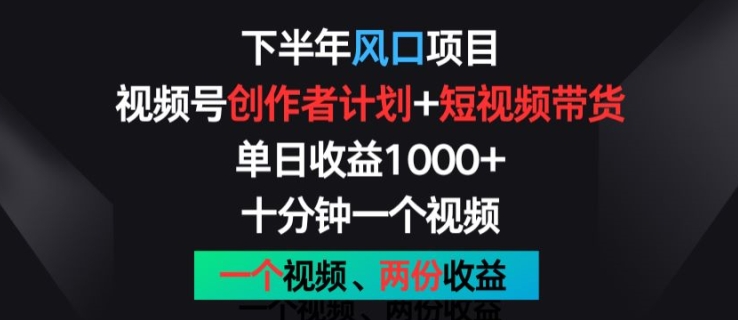 下半年风口项目，视频号创作者计划+视频带货，一个视频两份收益，十分钟一个视频【揭秘】-成可创学网