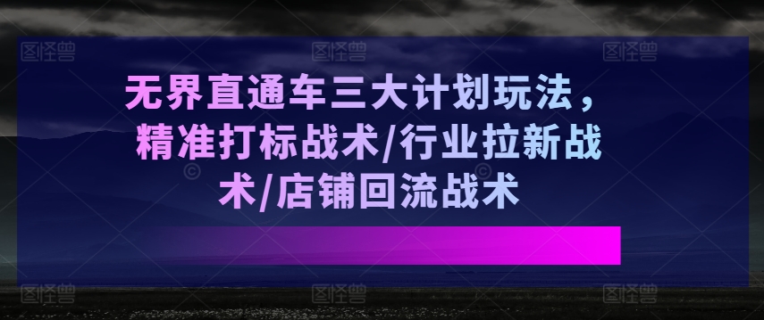 无界直通车三大计划玩法，精准打标战术/行业拉新战术/店铺回流战术-成可创学网