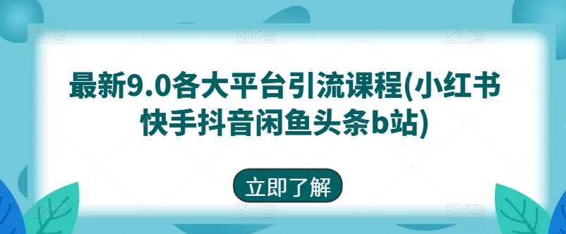 最新9.0各大平台引流课程(小红书快手抖音闲鱼头条b站)-成可创学网