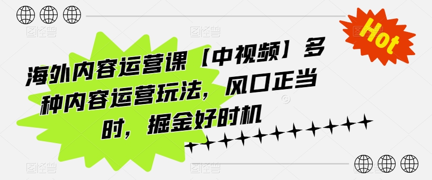 海外内容运营课【中视频】多种内容运营玩法，风口正当时，掘金好时机-成可创学网