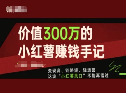 价值300万的小红书赚钱手记，变现高、链路短、轻运营，这波“小红薯风口”不能再错过-成可创学网