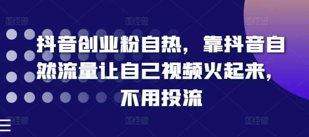 抖音创业粉自热，靠抖音自然流量让自己视频火起来，不用投流-成可创学网