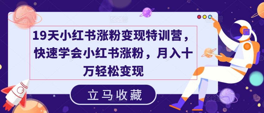 19天小红书涨粉变现特训营，快速学会小红书涨粉，月入十万轻松变现-成可创学网