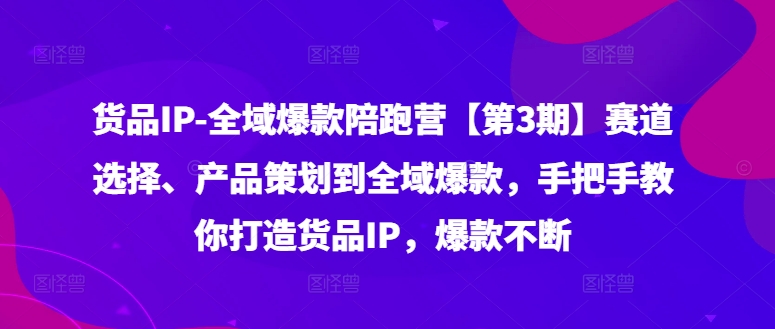 货品IP全域爆款陪跑营【第3期】赛道选择、产品策划到全域爆款，手把手教你打造货品IP，爆款不断-成可创学网