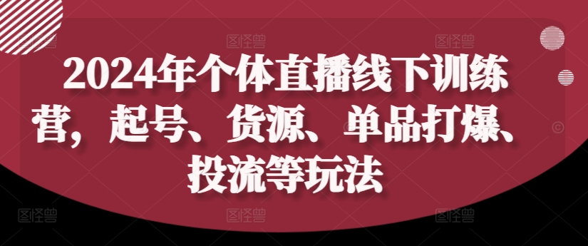 2024年个体直播训练营，起号、货源、单品打爆、投流等玩法-成可创学网