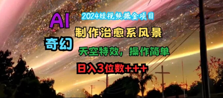 2024短视频掘金项目，AI制作治愈系风景，奇幻天空特效，操作简单，日入3位数【揭秘】-成可创学网