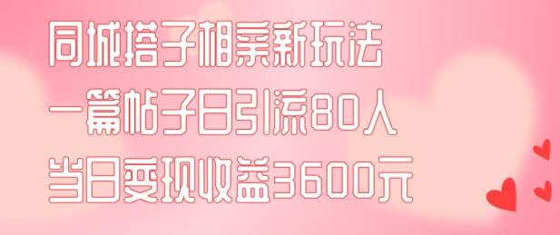 同城搭子相亲新玩法一篇帖子引流80人当日变现3600元(项目教程+实操教程)【揭秘】-成可创学网