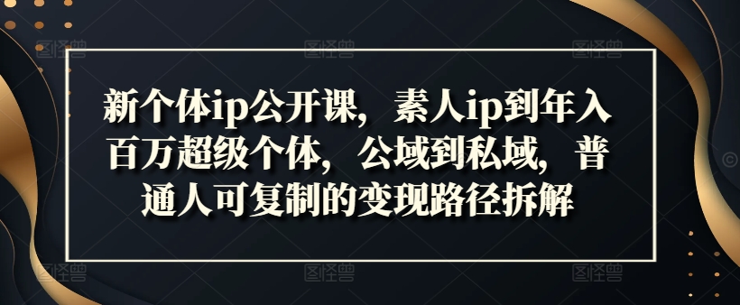 新个体ip公开课，素人ip到年入百万超级个体，公域到私域，普通人可复制的变现路径拆解-成可创学网