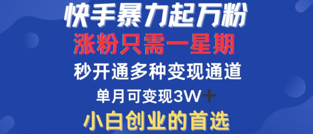 快手暴力起万粉，涨粉只需一星期，多种变现模式，直接秒开万合，单月变现过W【揭秘】-成可创学网