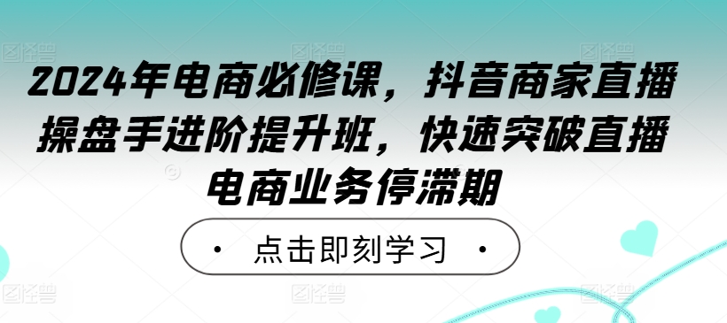 2024年电商必修课，抖音商家直播操盘手进阶提升班，快速突破直播电商业务停滞期-成可创学网