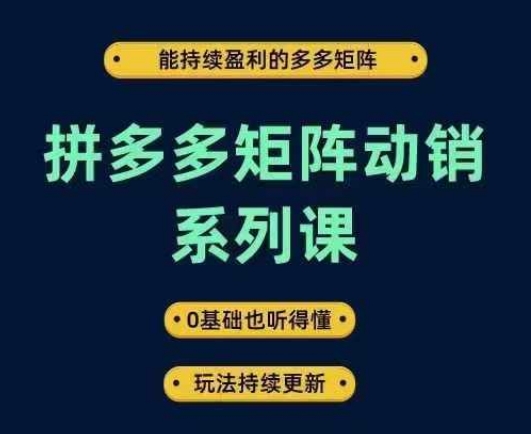 拼多多矩阵动销系列课，能持续盈利的多多矩阵，0基础也听得懂，玩法持续更新-成可创学网