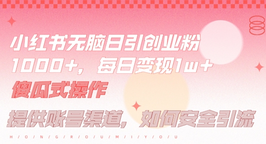 小红书无脑每日引流创业粉500+，小白每天只花半小时，躺赚长尾收益【揭秘】-成可创学网