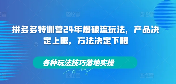 拼多多特训营24年爆破流玩法，产品决定上限，方法决定下限，各种玩法技巧落地实操-成可创学网