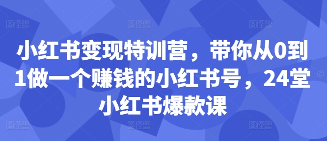 小红书变现特训营，带你从0到1做一个赚钱的小红书号，24堂小红书爆款课-成可创学网