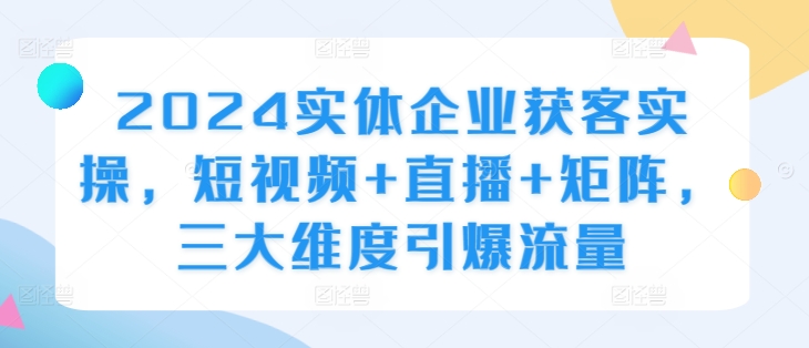 2024实体企业获客实操，短视频+直播+矩阵，三大维度引爆流量-成可创学网