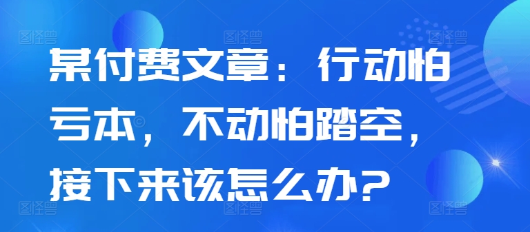 某付费文章：行动怕亏本，不动怕踏空，接下来该怎么办?-成可创学网